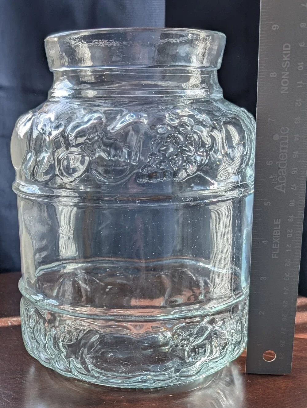 Vintage 1980s KIG Indonesia Clear Glass Storage Jar with Lid 11.5 Inches Fruit